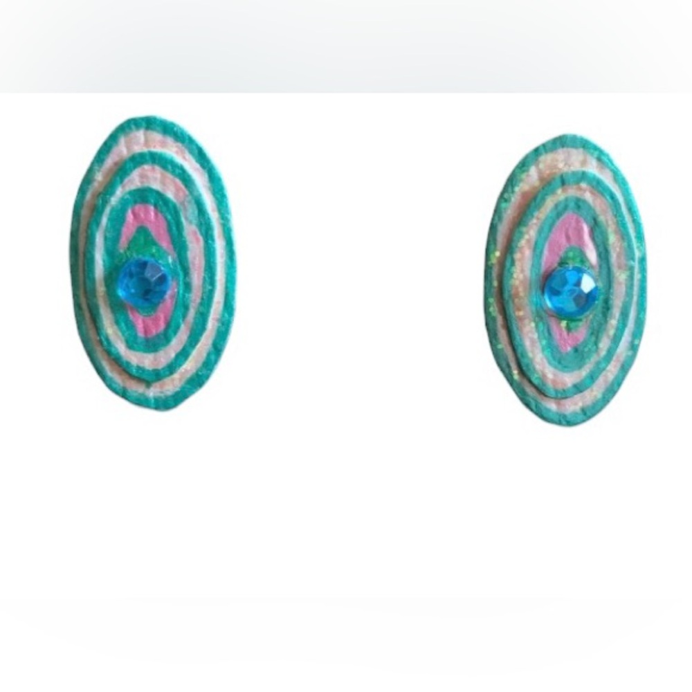 Creative Magic One of Kind Homemade Earrings Blue Silver Pink Jewelry - Picture 2 of 3